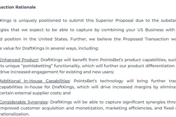 DraftKings Proposes Acquisition of PointsBet's U.S. Assets