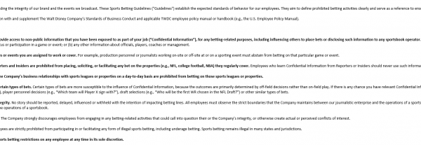 ESPN Implements Policy Restricting Employees from Wagering on Specific Markets and Games