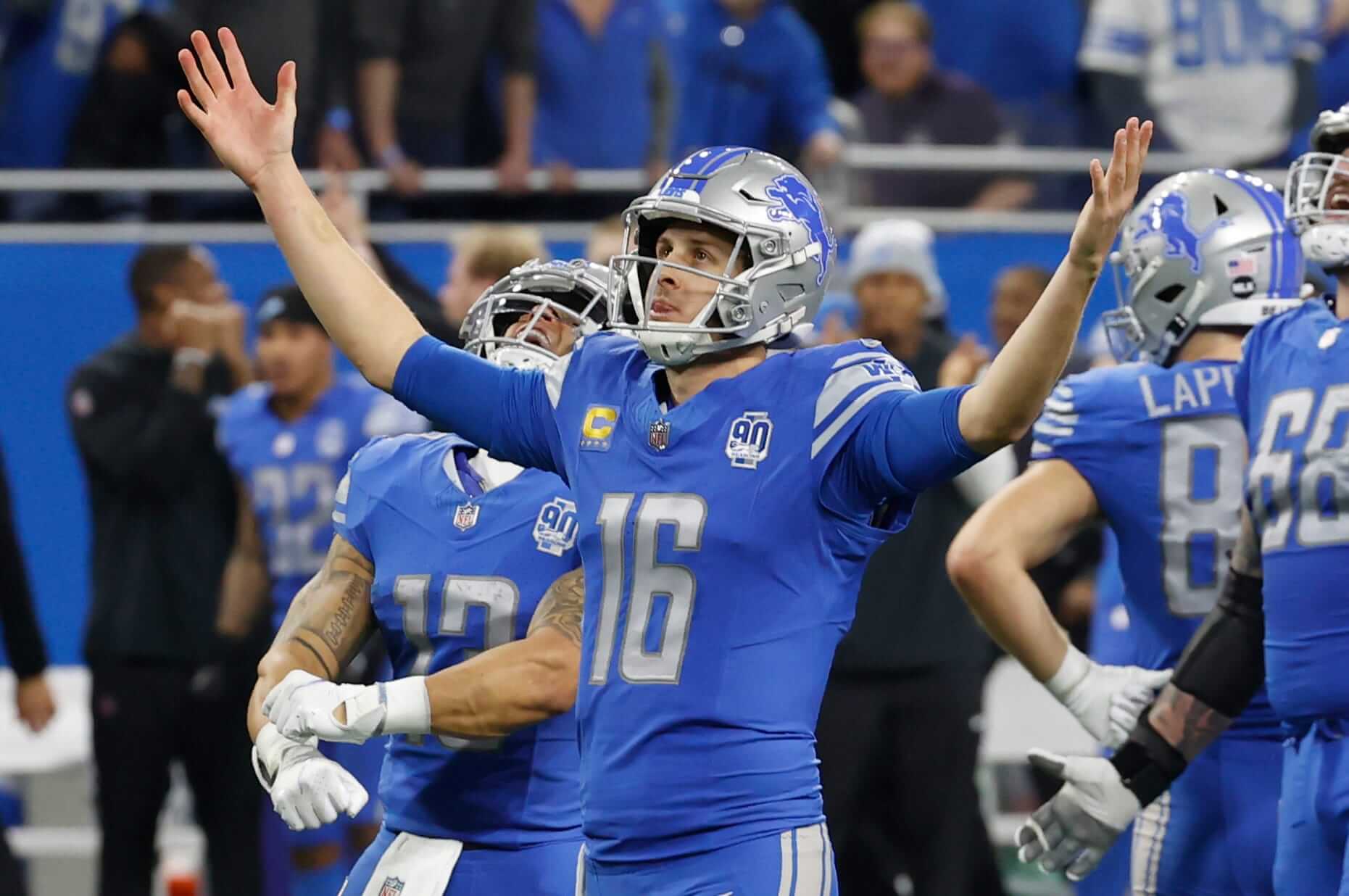 Jared Goff celebrating as a Lion