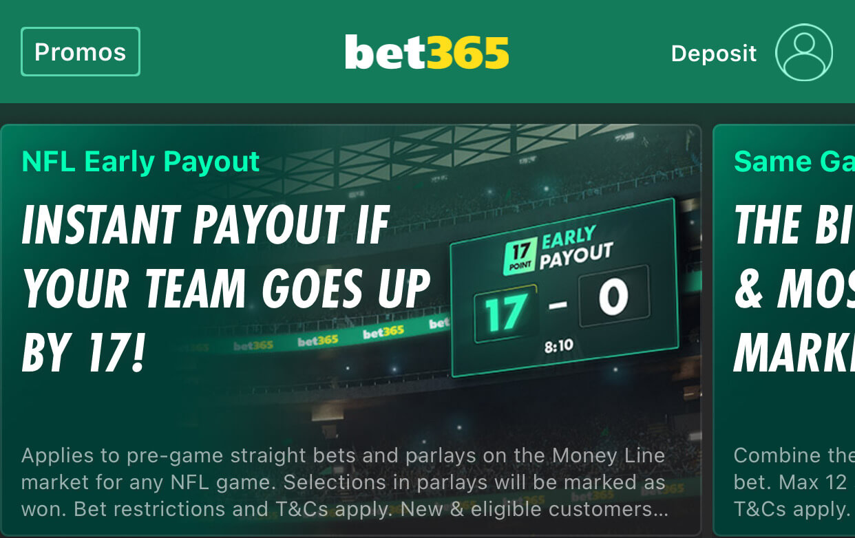 NFL up early bonus at bet365