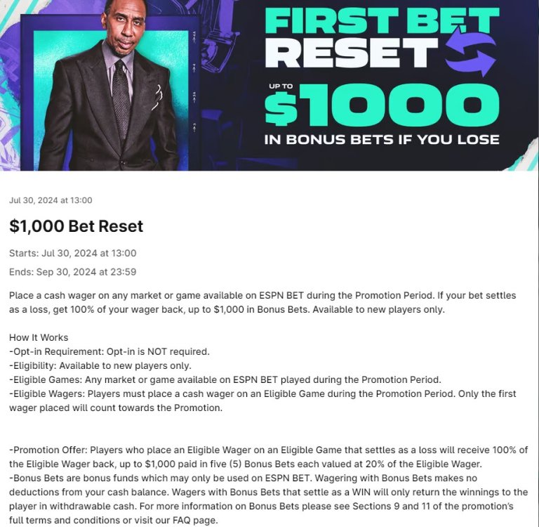 How to Get a $1,000 Offer for the Falcons vs. Eagles Monday Night Football Game with ESPN Bet NFL Promo Code DIME