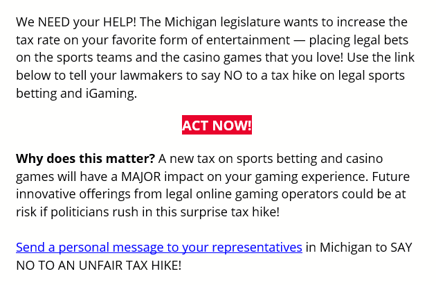 Michigan Operators Encouraging Users to Oppose Proposed Tax Increases