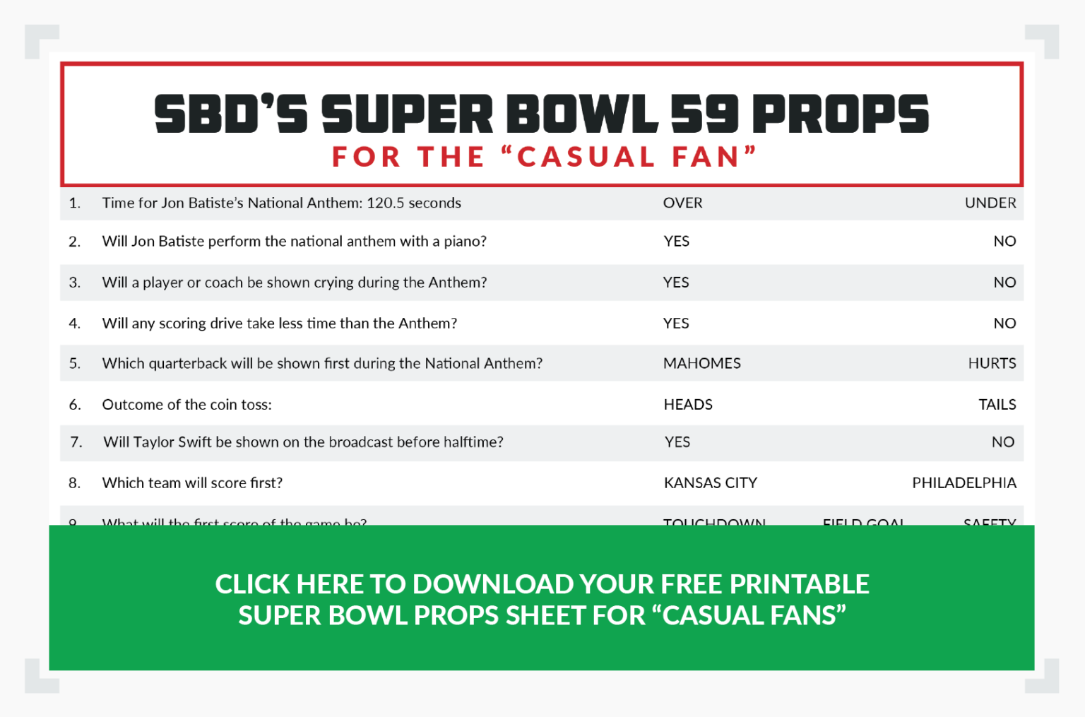 Download the 2025 PDF Printable Super Bowl 59 Props Sheet for Your Party and Play